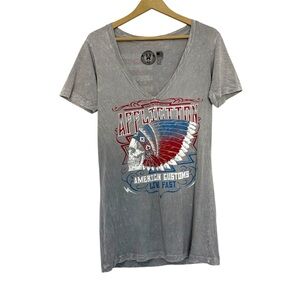 Affliction Gray Graphic V-Neck Women's Top